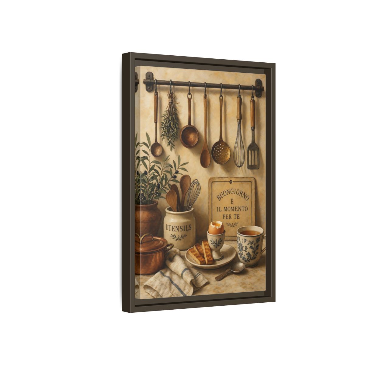 Side Mockup 5. Buongiorno Rustic Breakfast shown as framed canvas print