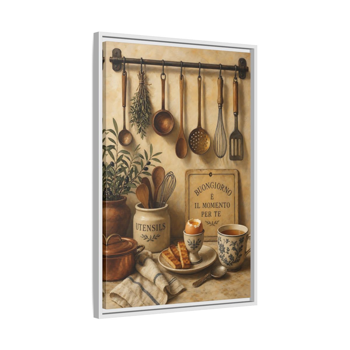 Side Mockup 10. Buongiorno Rustic Breakfast shown as framed canvas print