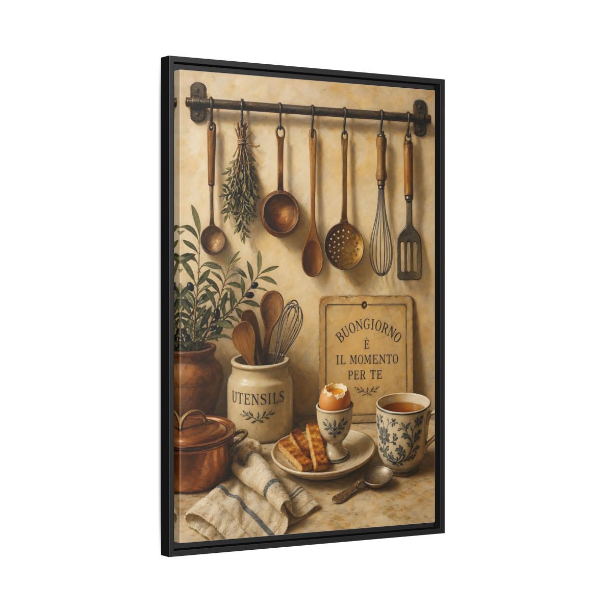 Side Mockup 13. Buongiorno Rustic Breakfast shown as framed canvas print