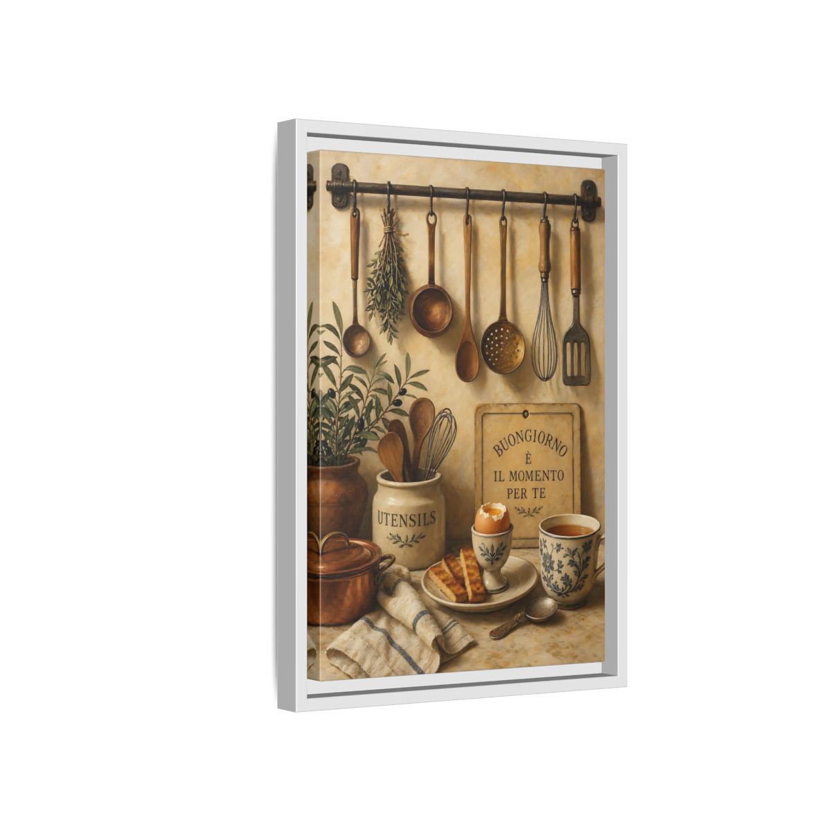 Side Mockup 4. Buongiorno Rustic Breakfast shown as framed canvas print