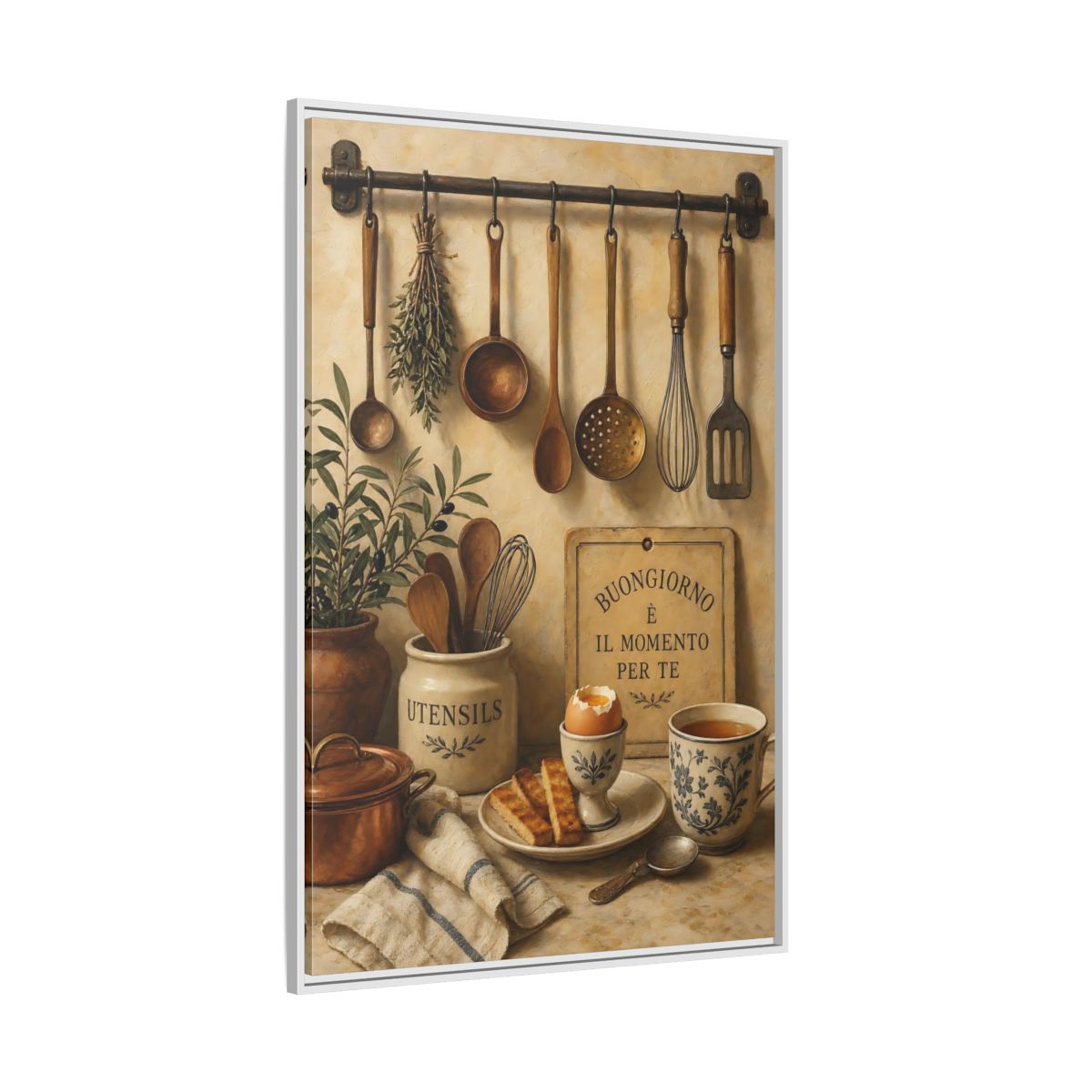 Side Mockup 7. Buongiorno Rustic Breakfast shown as framed canvas print