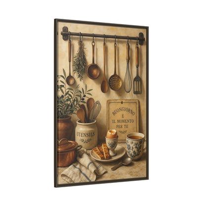 Side Mockup 8. Buongiorno Rustic Breakfast shown as framed canvas print