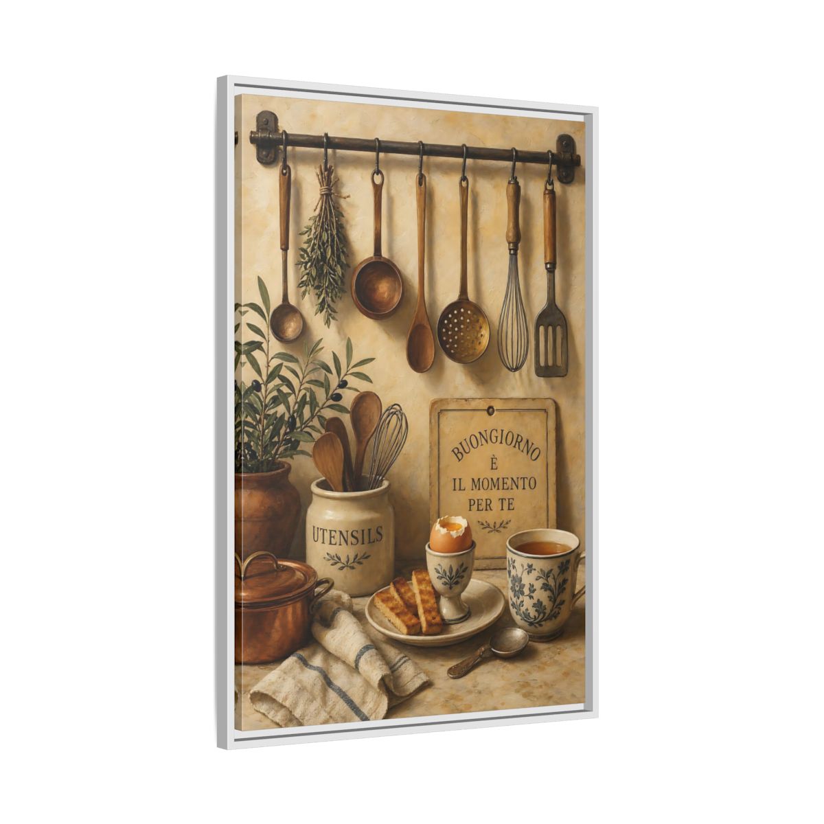 Side Mockup 9. Buongiorno Rustic Breakfast shown as framed canvas print