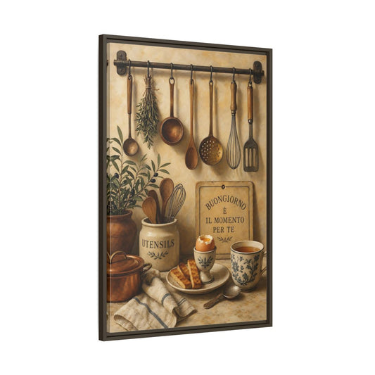 Main Mockup. Buongiorno Rustic Breakfast shown as framed canvas print