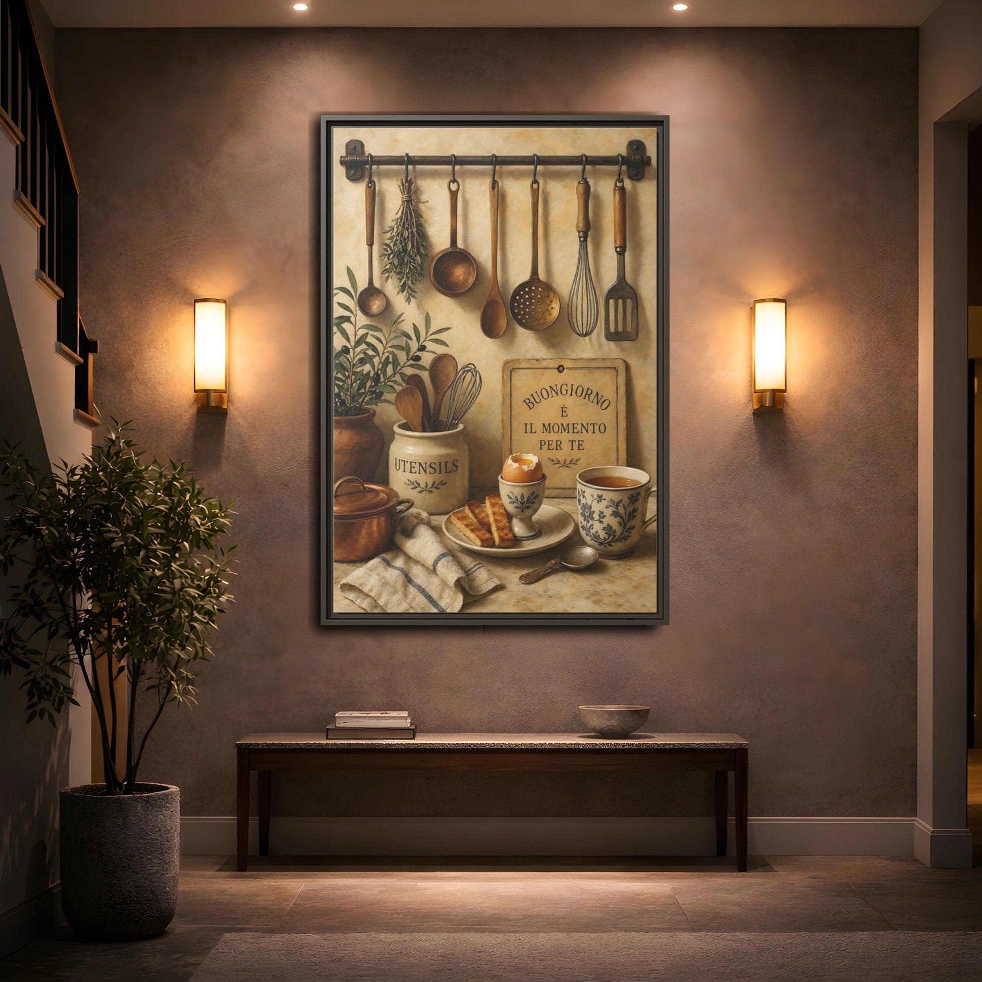 Mockup 2. Buongiorno Rustic Breakfast shown as framed canvas print