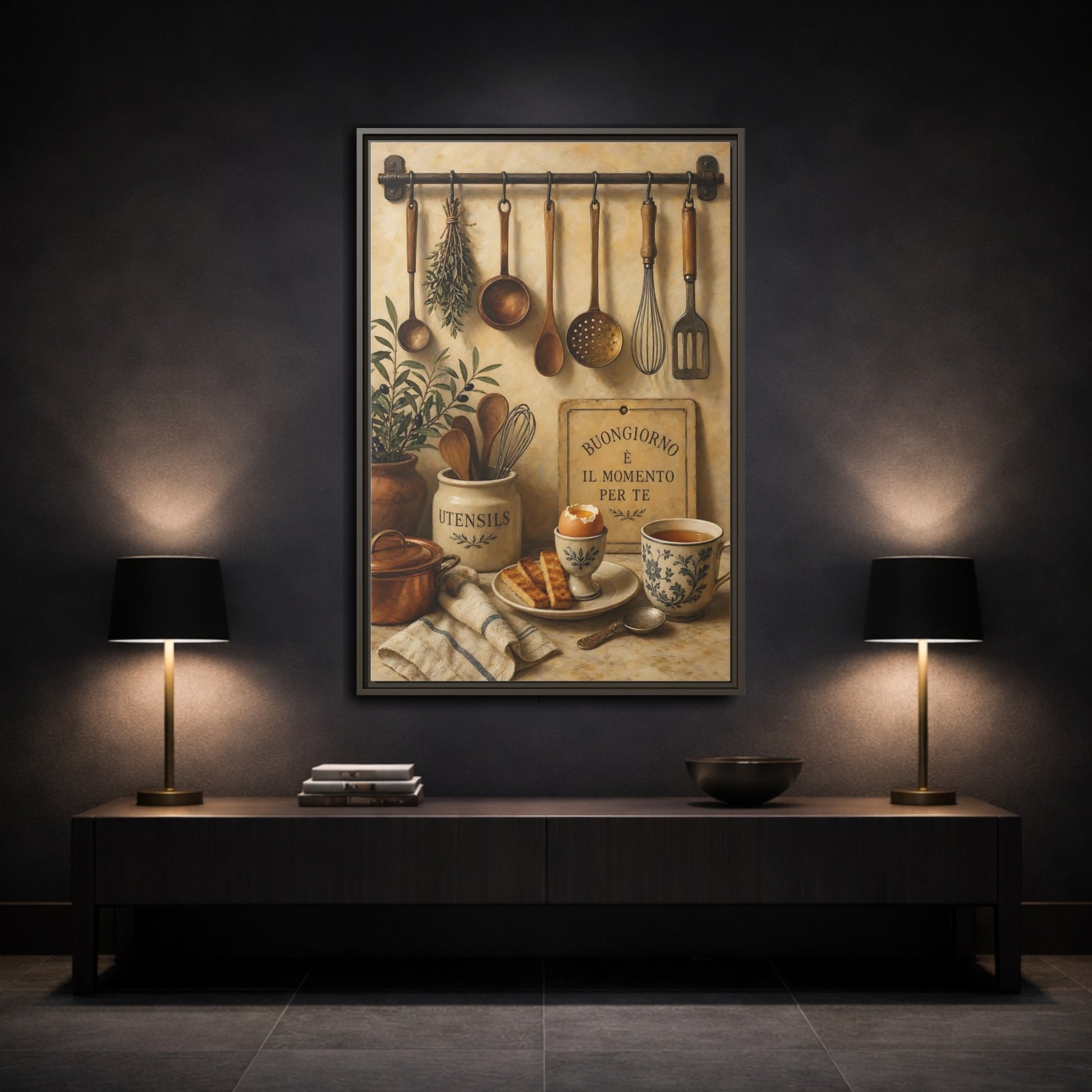 Mockup 3. Buongiorno Rustic Breakfast shown as framed canvas print