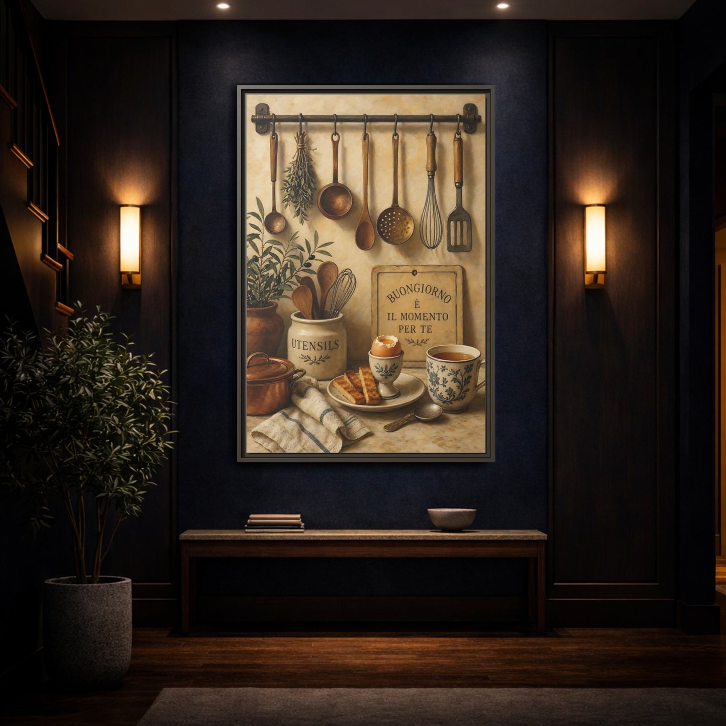 Mockup 4. Buongiorno Rustic Breakfast shown as framed canvas print