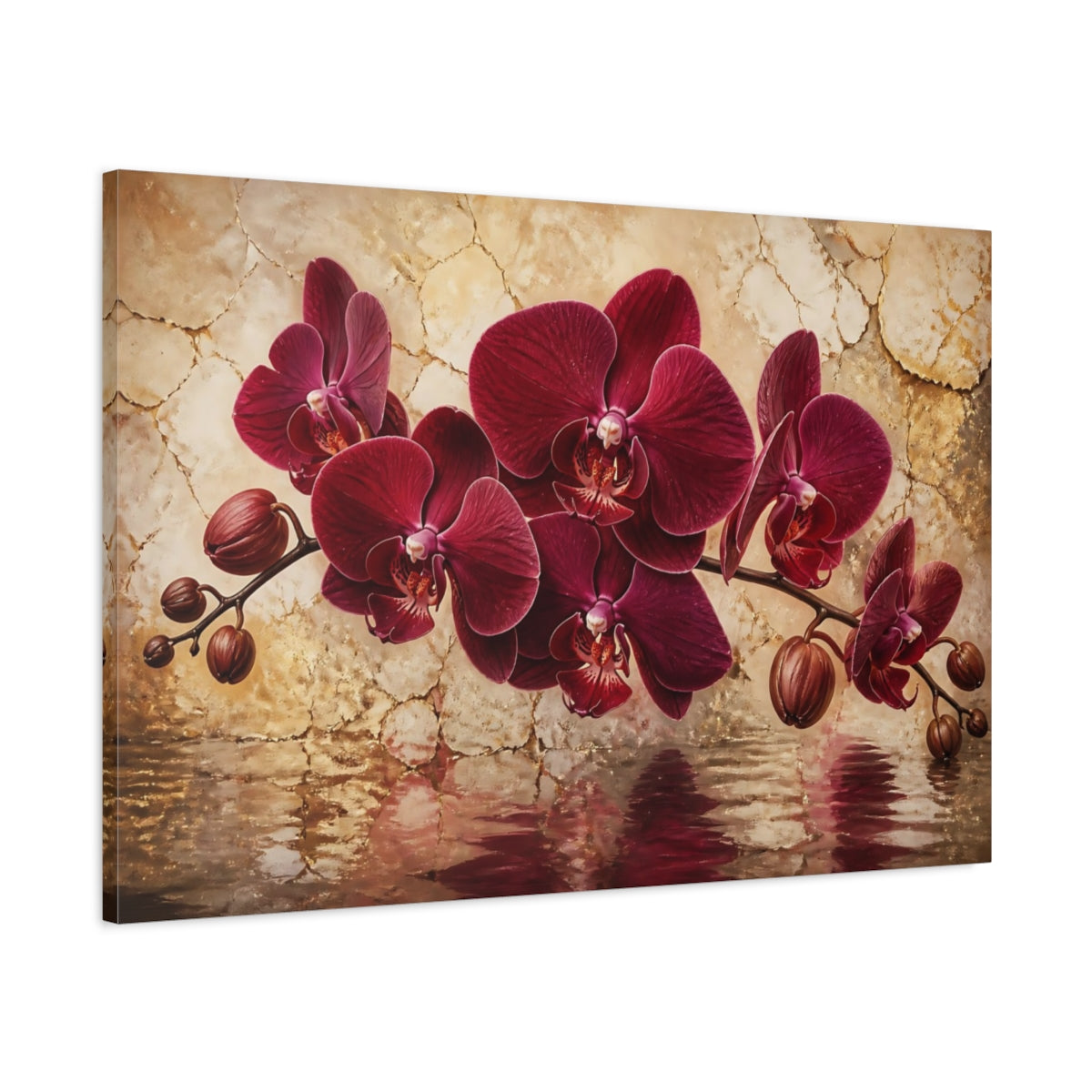 Main Mockup. Burgundy Orchid Reflection shown as canvas print