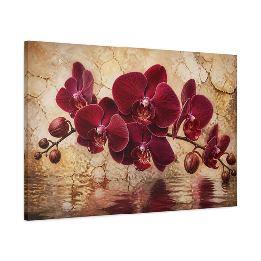 Main Mockup. Burgundy Orchid Reflection shown as canvas print