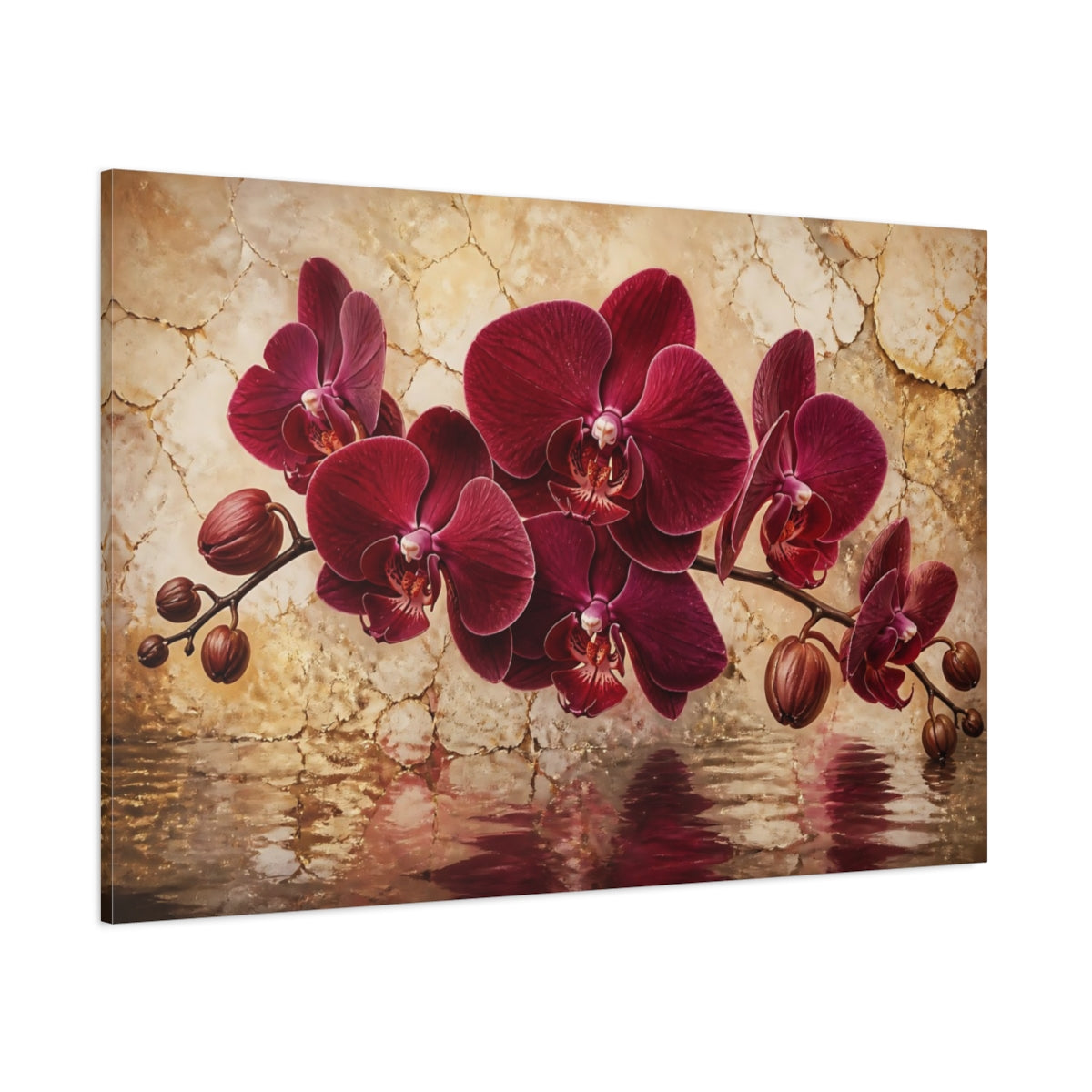 Side Mockup 1. Burgundy Orchid Reflection shown as canvas print