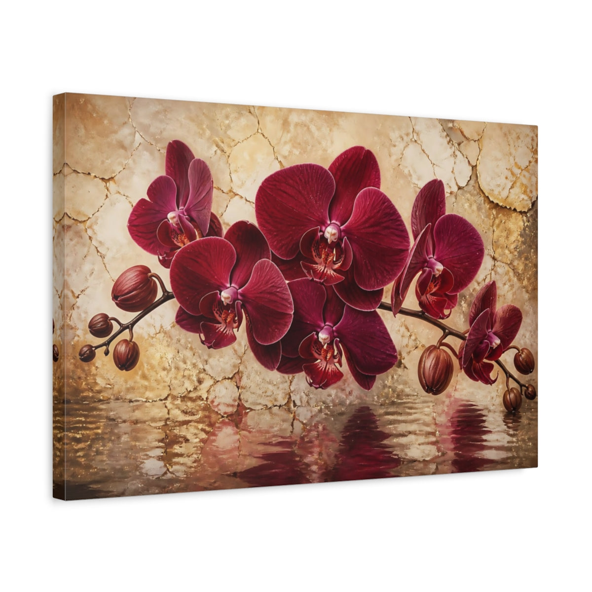 Side Mockup 3. Burgundy Orchid Reflection shown as canvas print