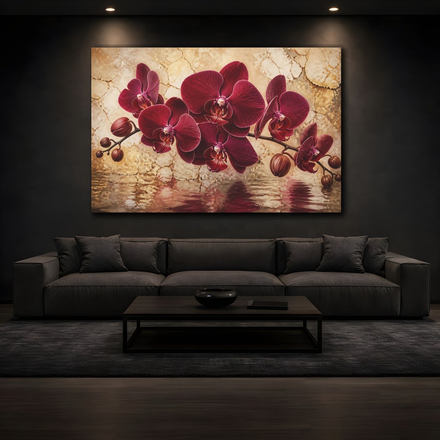 Mockup 3. Burgundy Orchid Reflection shown as canvas print