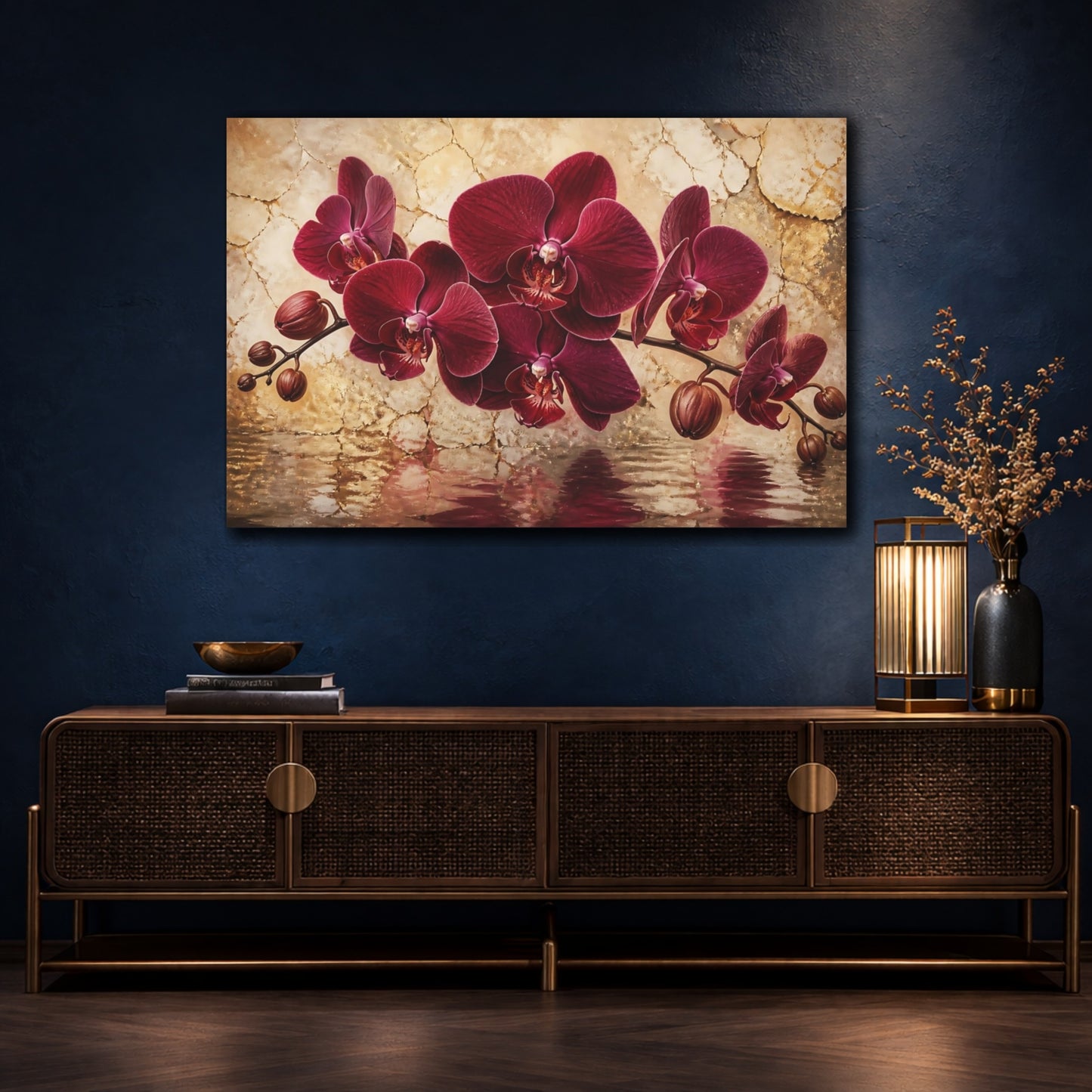 Mockup 4. Burgundy Orchid Reflection shown as canvas print