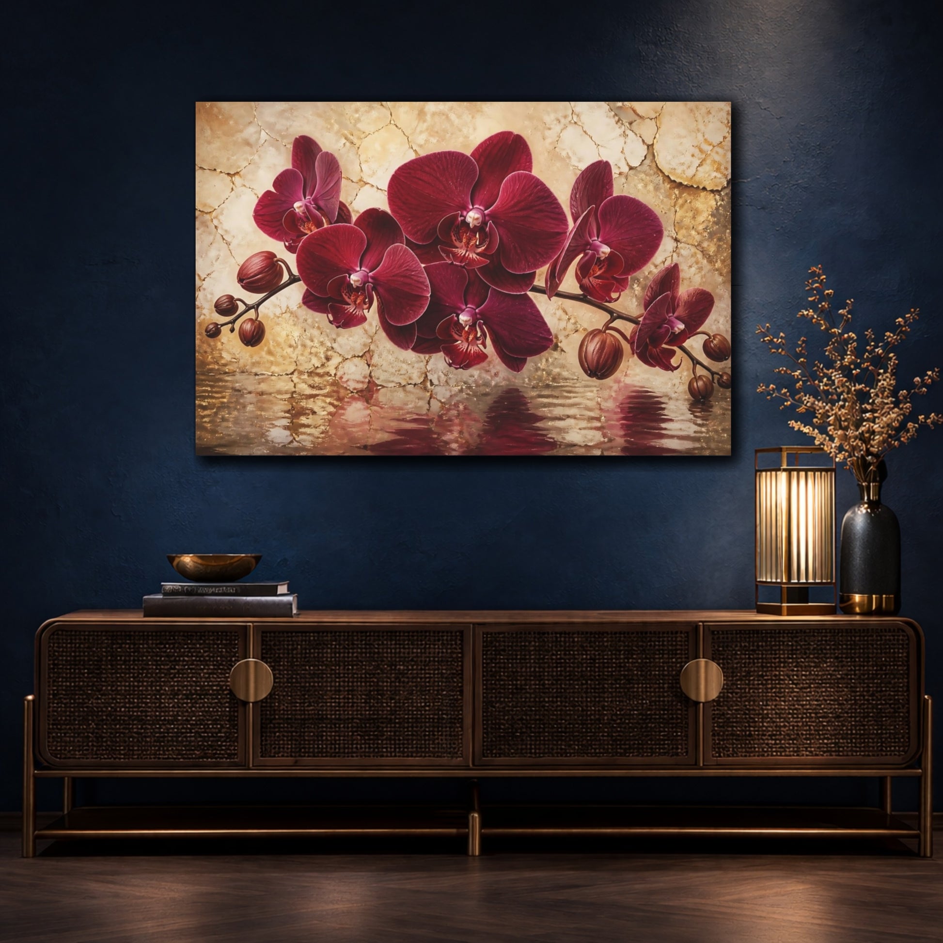 Mockup 4. Burgundy Orchid Reflection shown as canvas print