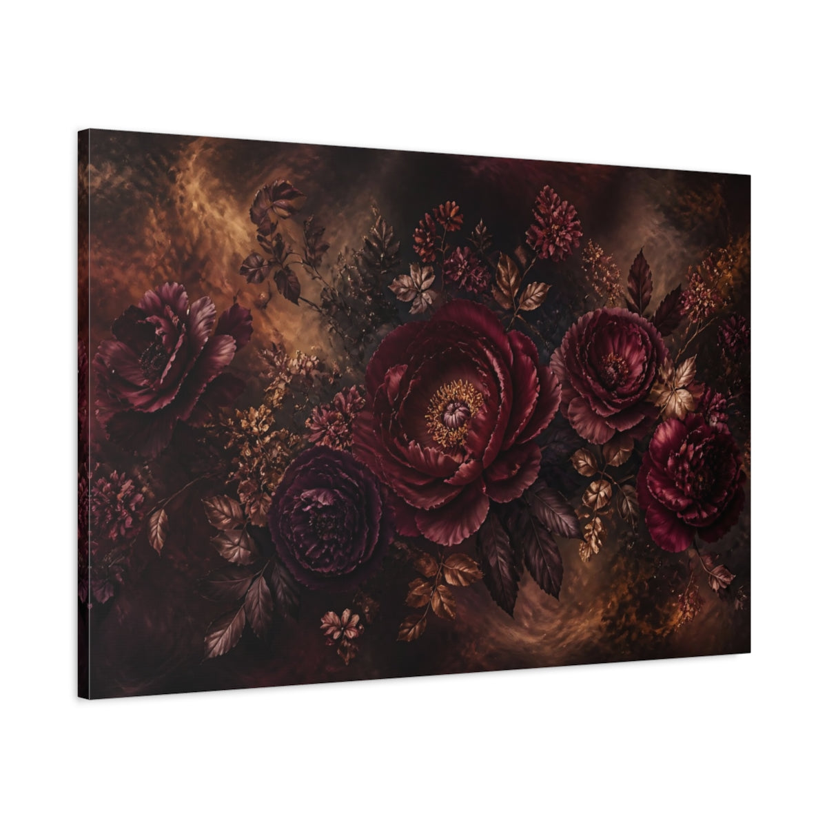 Main Mockup. Burgundy Peony Bouquet shown as canvas print