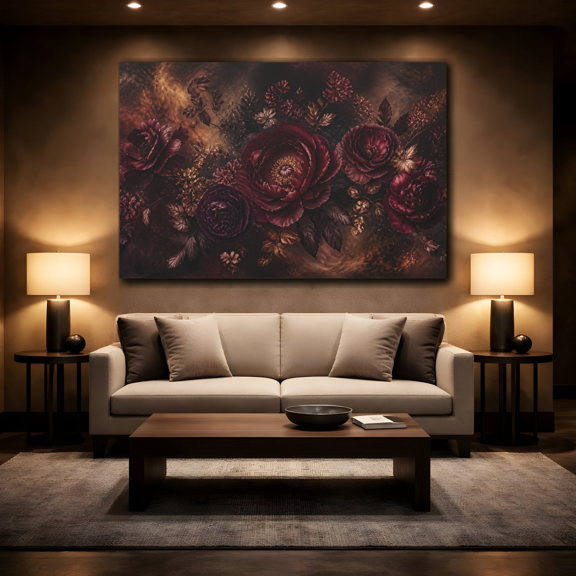 Mockup 2. Burgundy Peony Bouquet shown as canvas print
