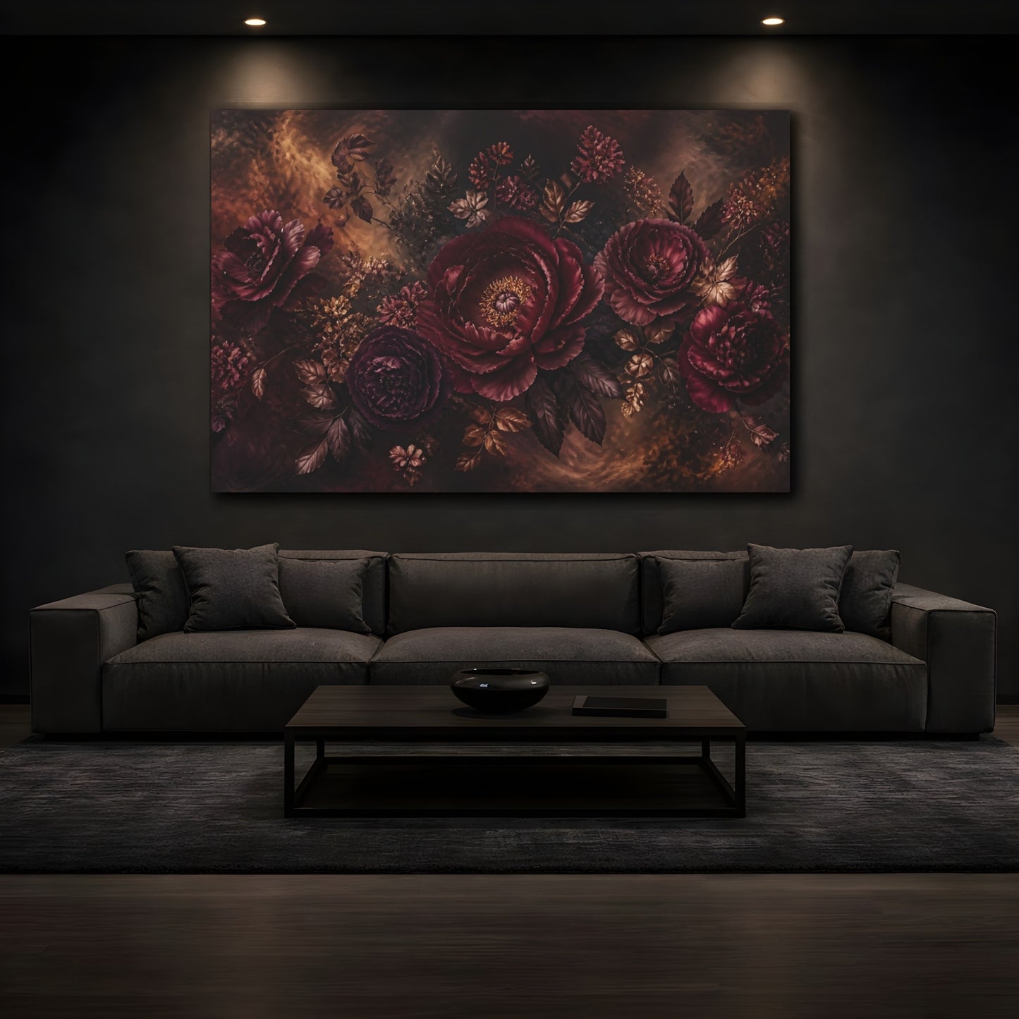 Mockup 3. Burgundy Peony Bouquet shown as canvas print