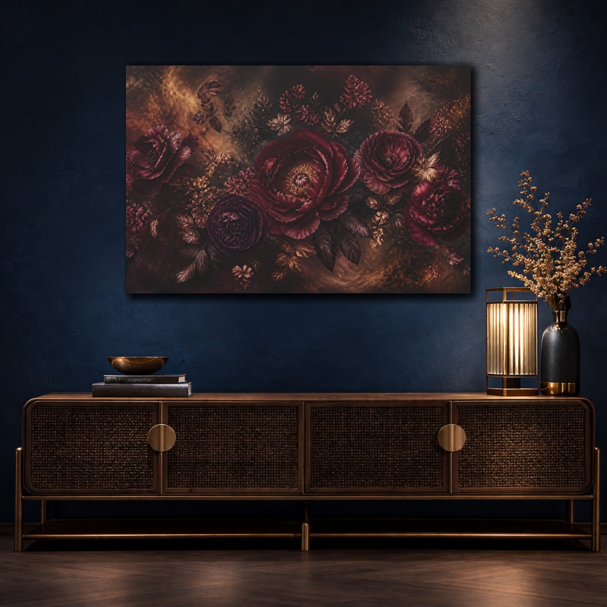 Mockup 4. Burgundy Peony Bouquet shown as canvas print