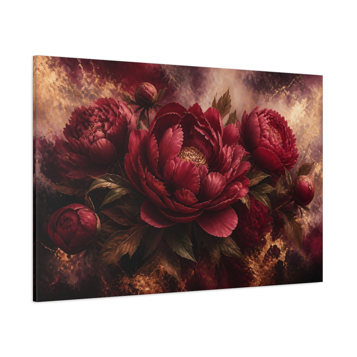 Side Mockup 1. Burgundy Peony Flower shown as canvas print