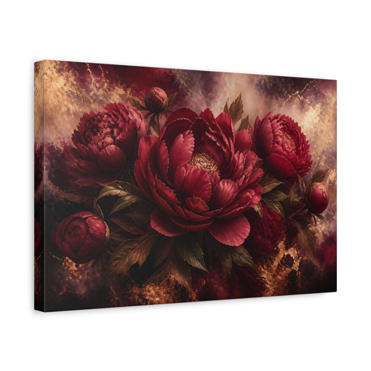Side Mockup 4. Burgundy Peony Flower shown as canvas print