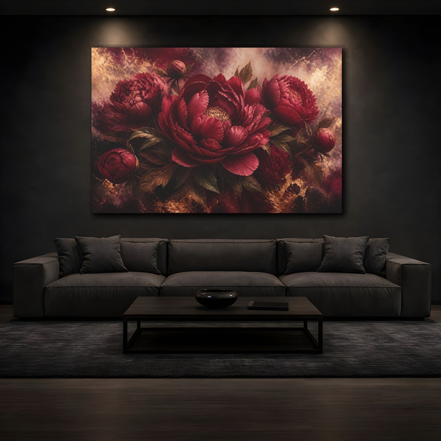 Mockup 3. Burgundy Peony Flower shown as canvas print