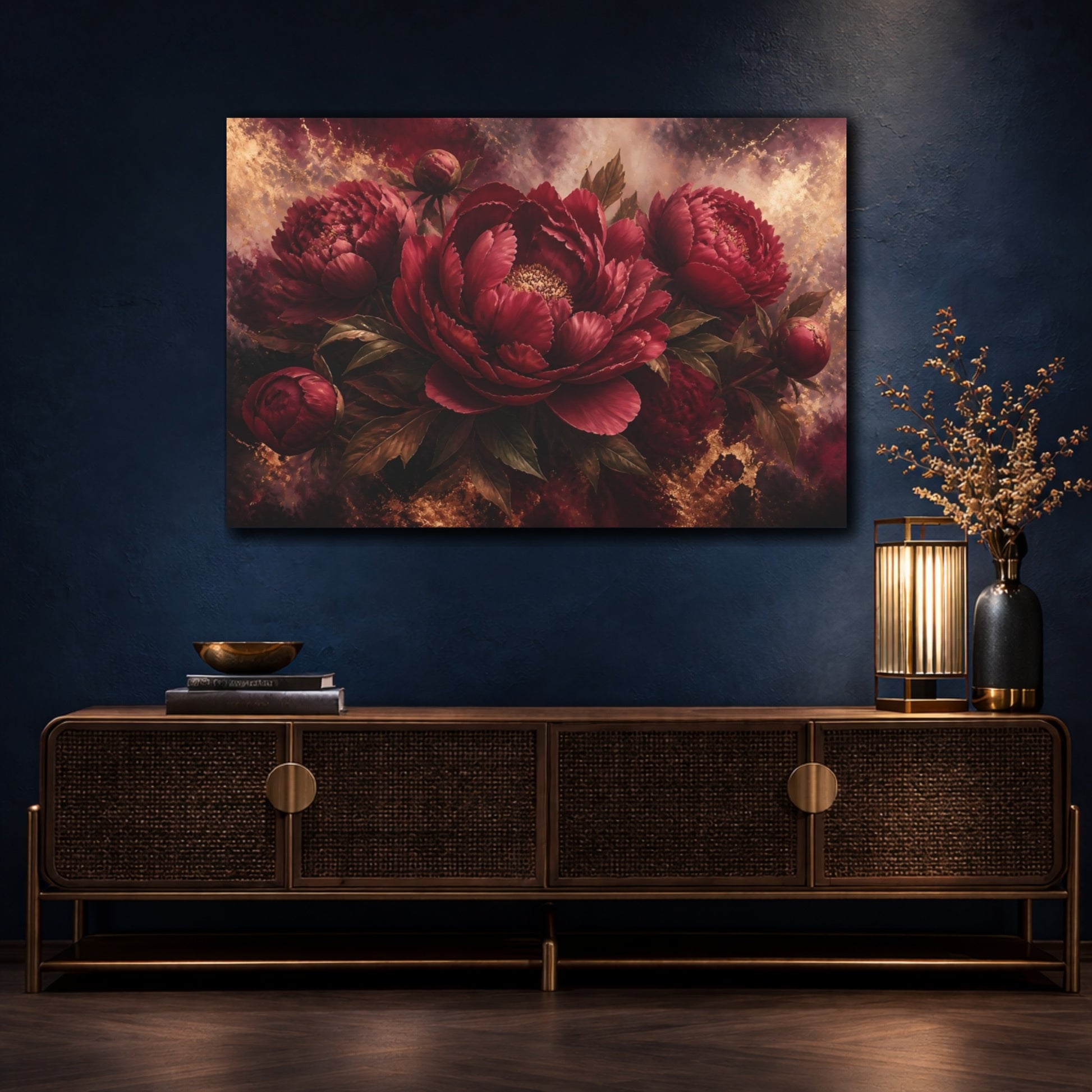Mockup 4. Burgundy Peony Flower shown as canvas print