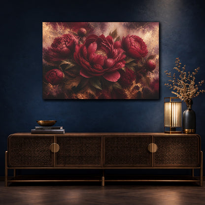 Mockup 4. Burgundy Peony Flower shown as canvas print