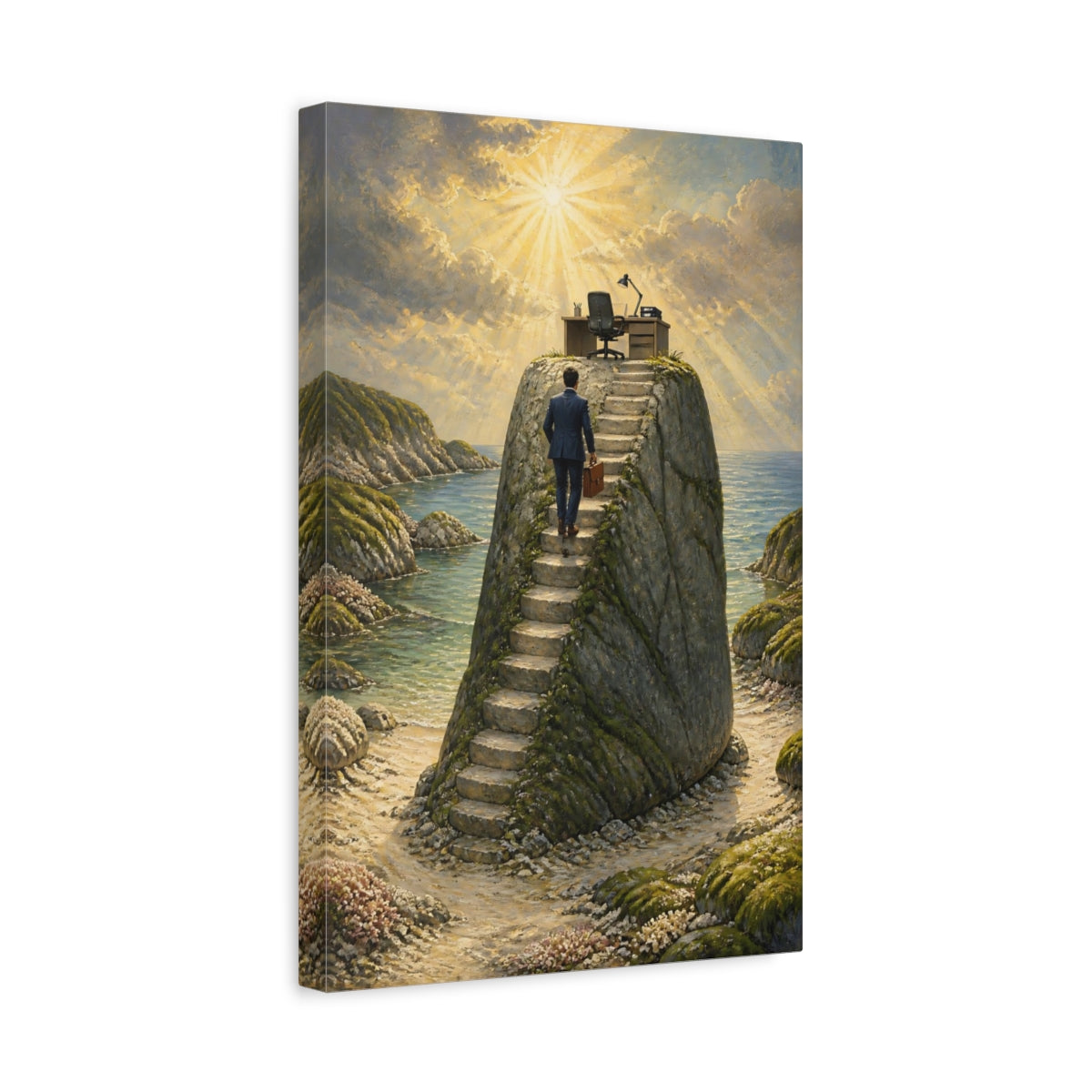 Side Mockup 4. Businessman Office Ascent shown as canvas print