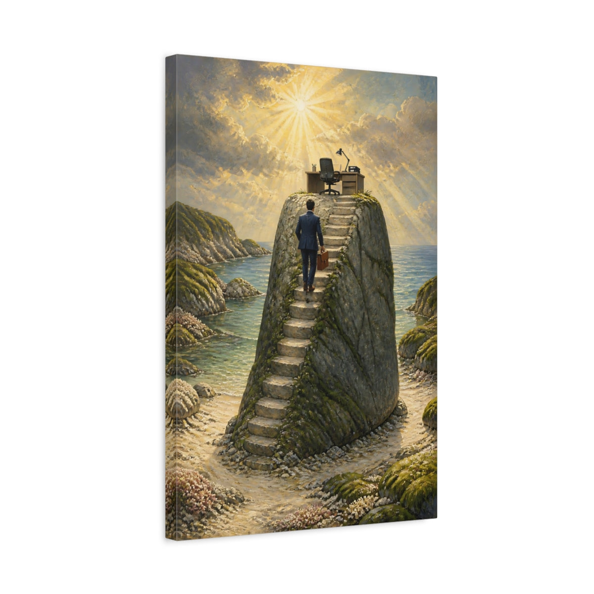 Side Mockup 3. Businessman Office Ascent shown as canvas print
