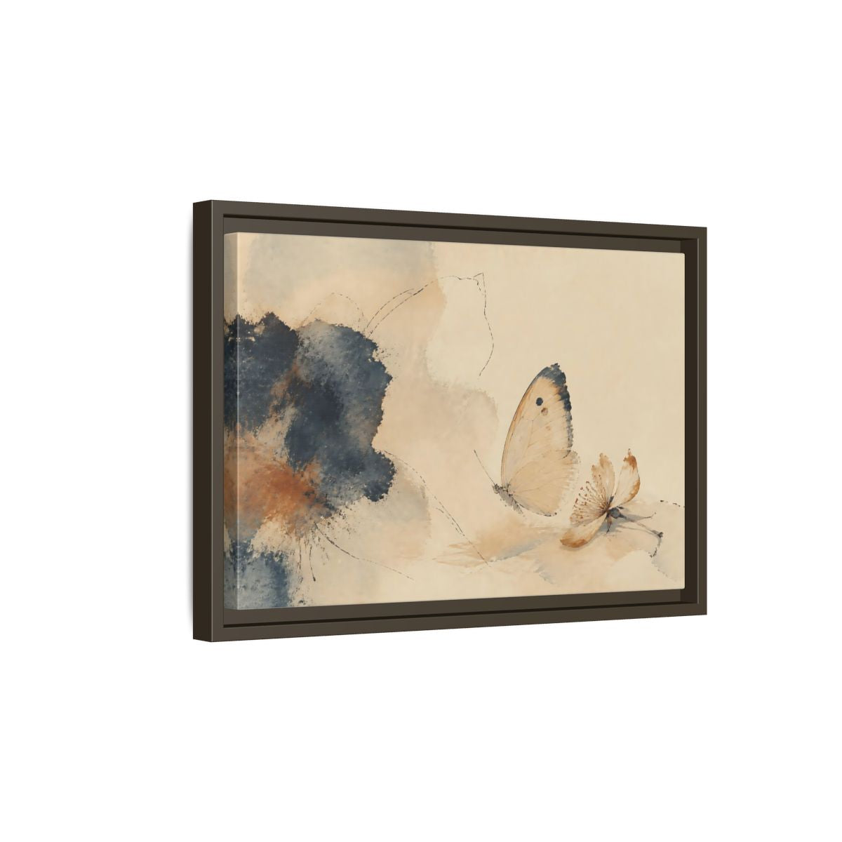 Side Mockup 5. Butterfly And Fallen Blossom shown as framed canvas print