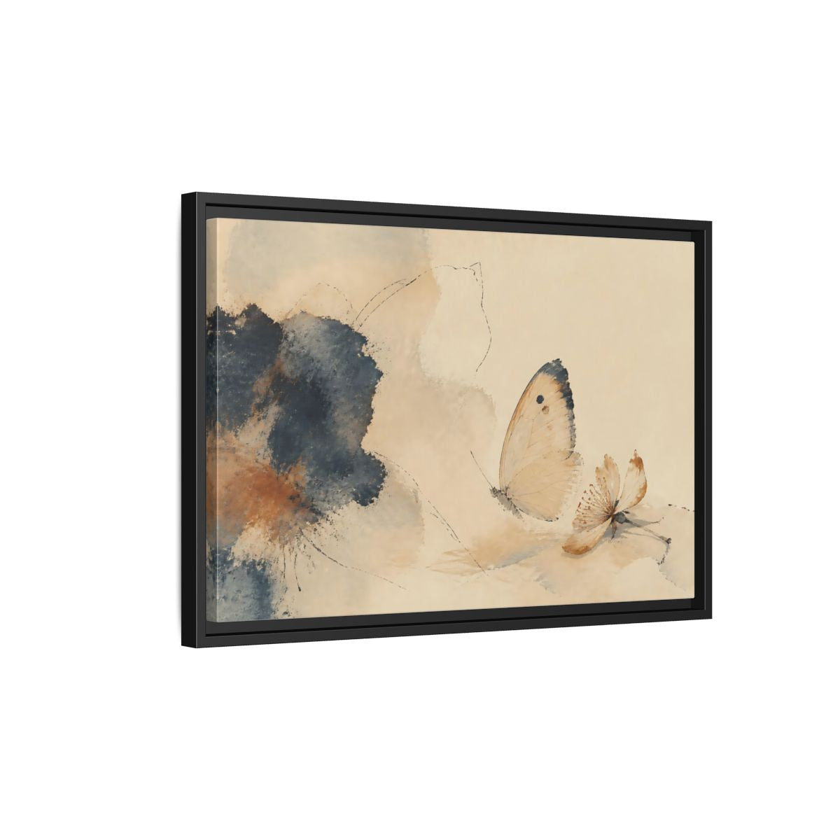 Side Mockup 3. Butterfly And Fallen Blossom shown as framed canvas print