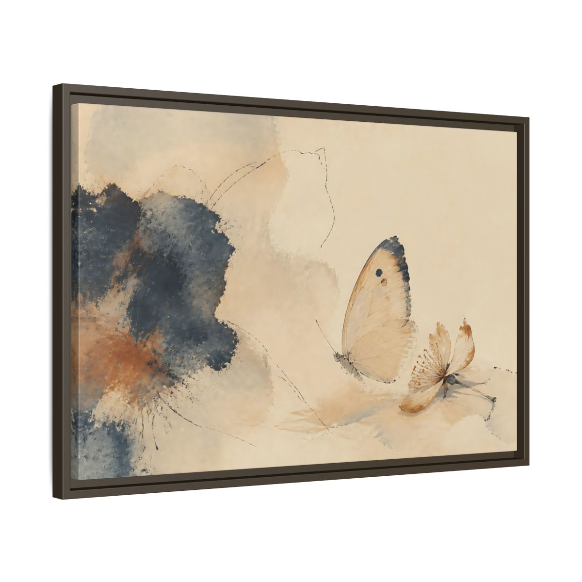 Side Mockup 11. Butterfly And Fallen Blossom shown as framed canvas print