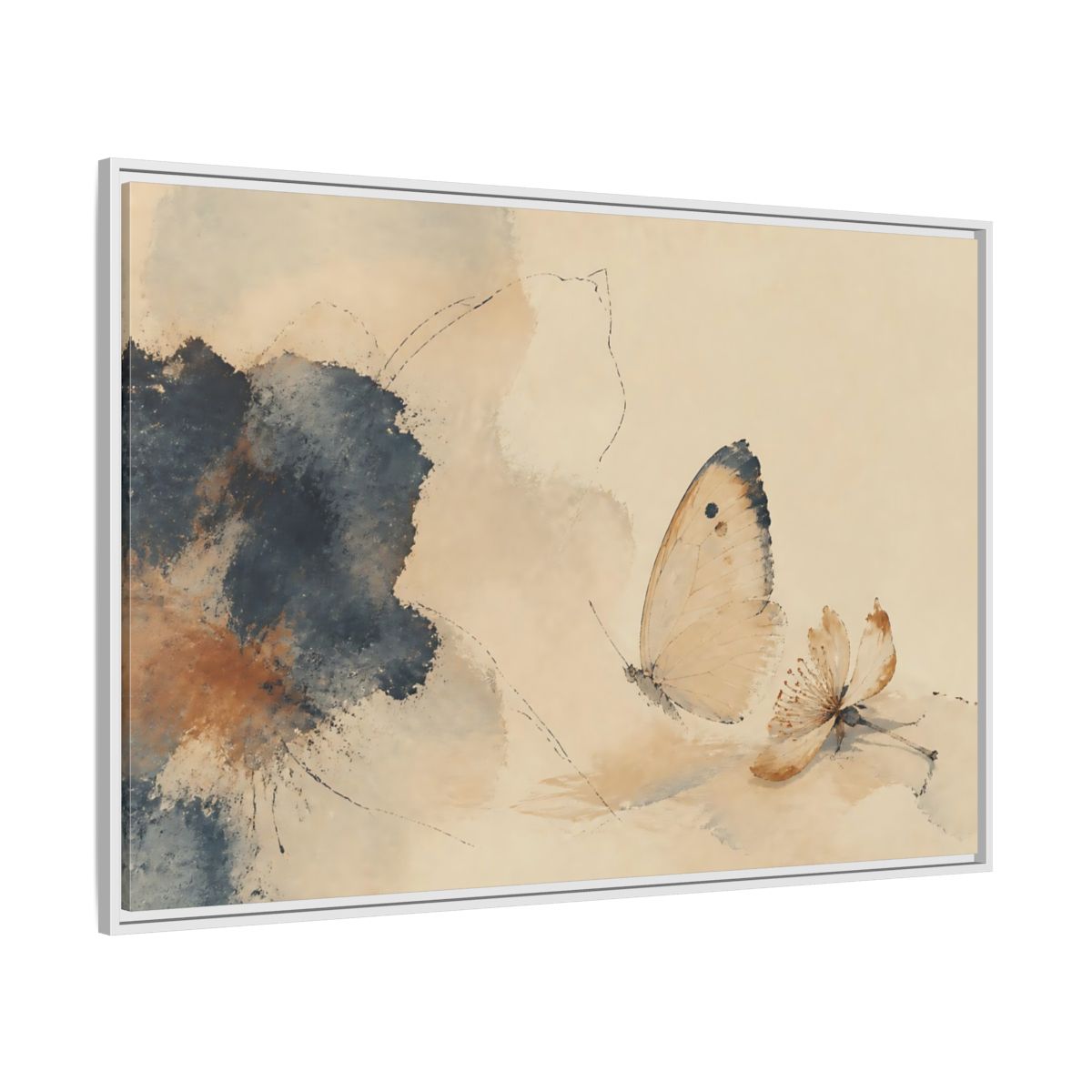 Side Mockup 7. Butterfly And Fallen Blossom shown as framed canvas print