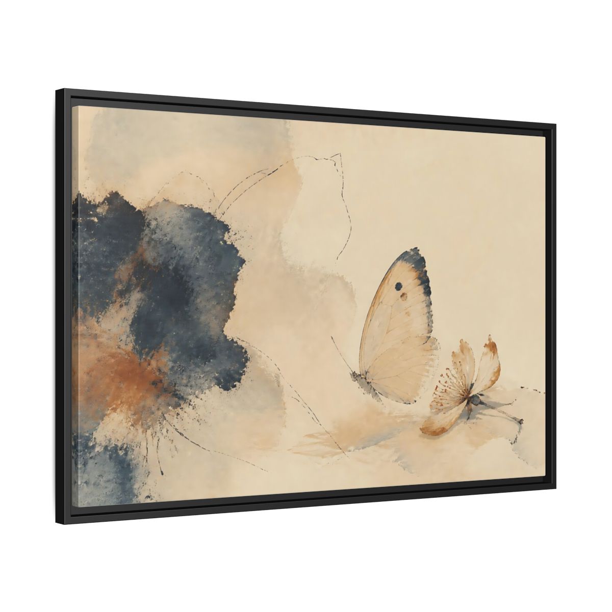 Side Mockup 13. Butterfly And Fallen Blossom shown as framed canvas print