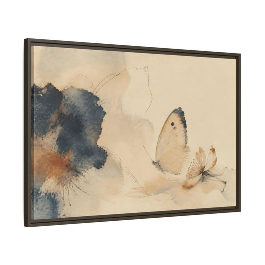 Main Mockup. Butterfly And Fallen Blossom shown as framed canvas print