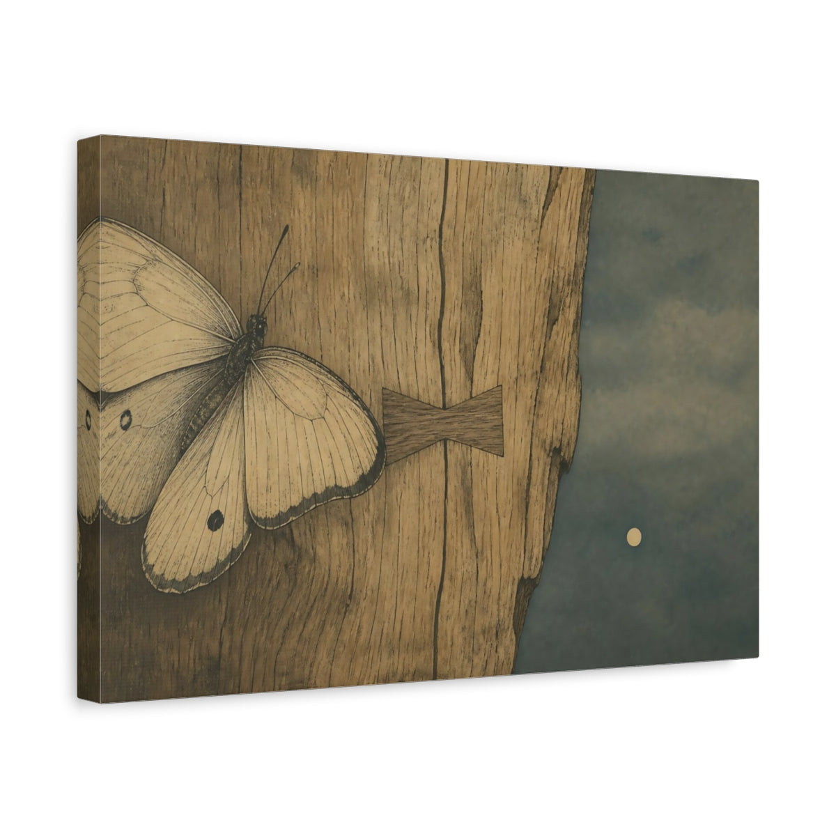 Side Mockup 4. Butterfly On Weathered Wood shown as canvas print