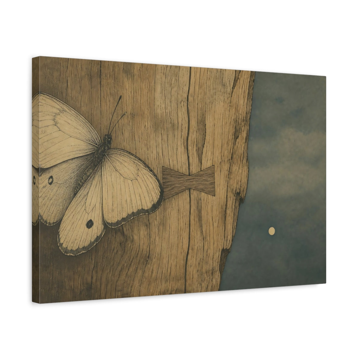 Side Mockup 3. Butterfly On Weathered Wood shown as canvas print