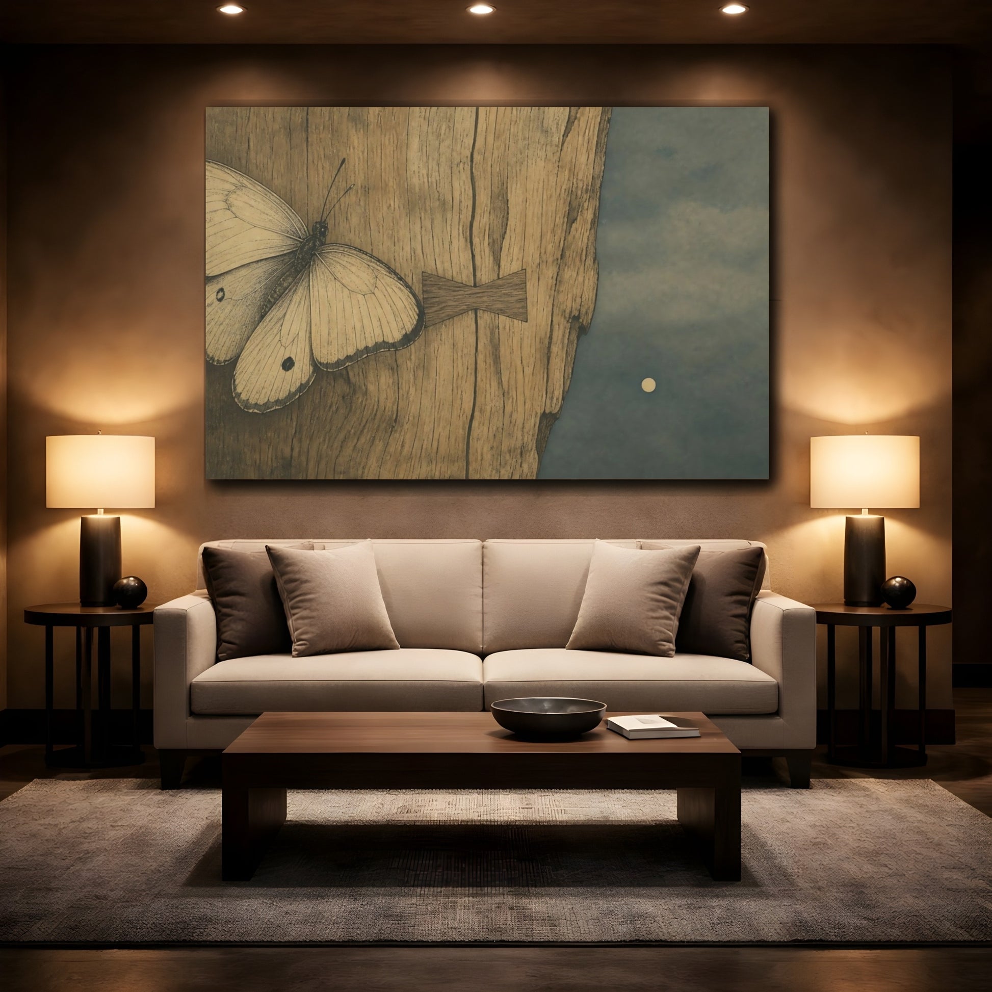 Mockup 2. Butterfly On Weathered Wood shown as canvas print