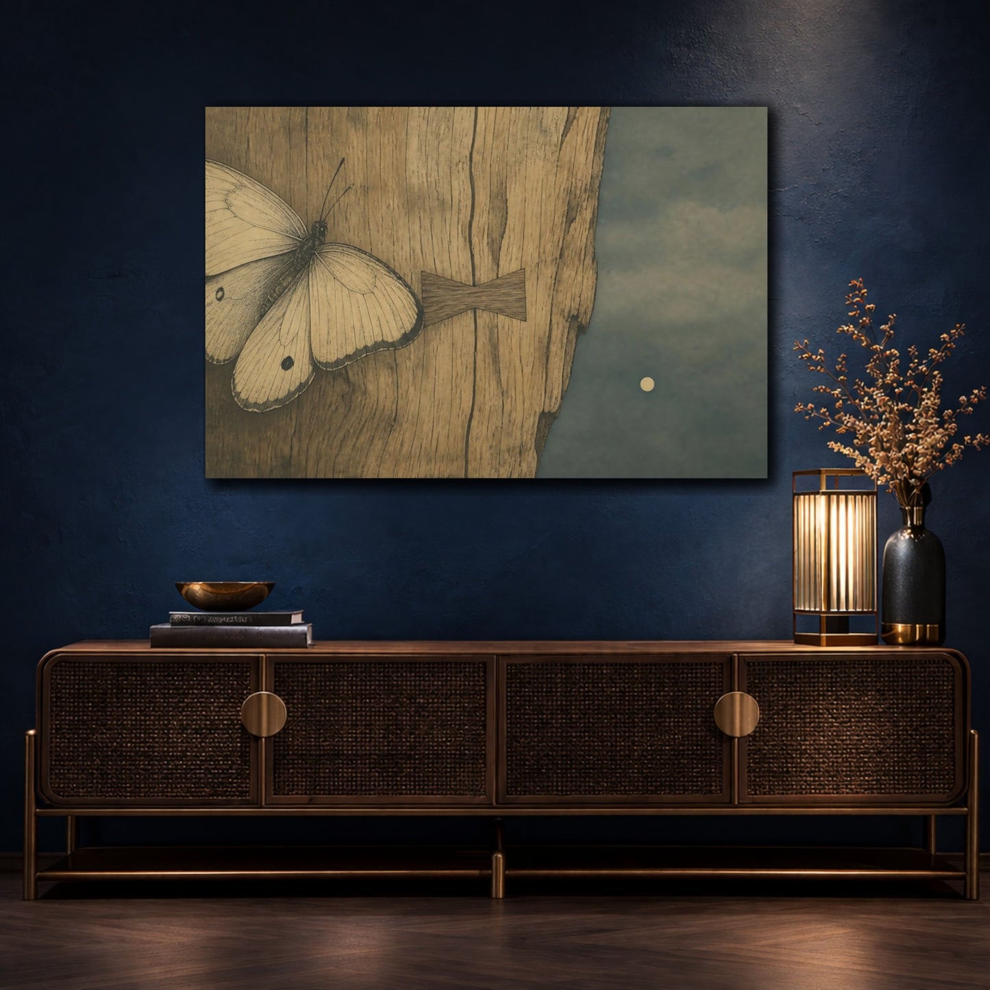 Mockup 4. Butterfly On Weathered Wood shown as canvas print