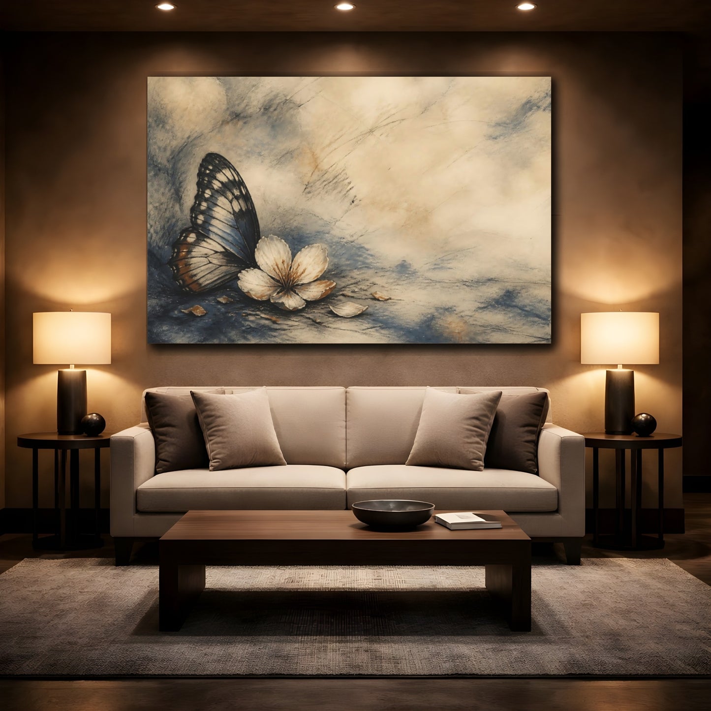 Mockup 2. Butterfly Wing And Blossom shown as canvas print