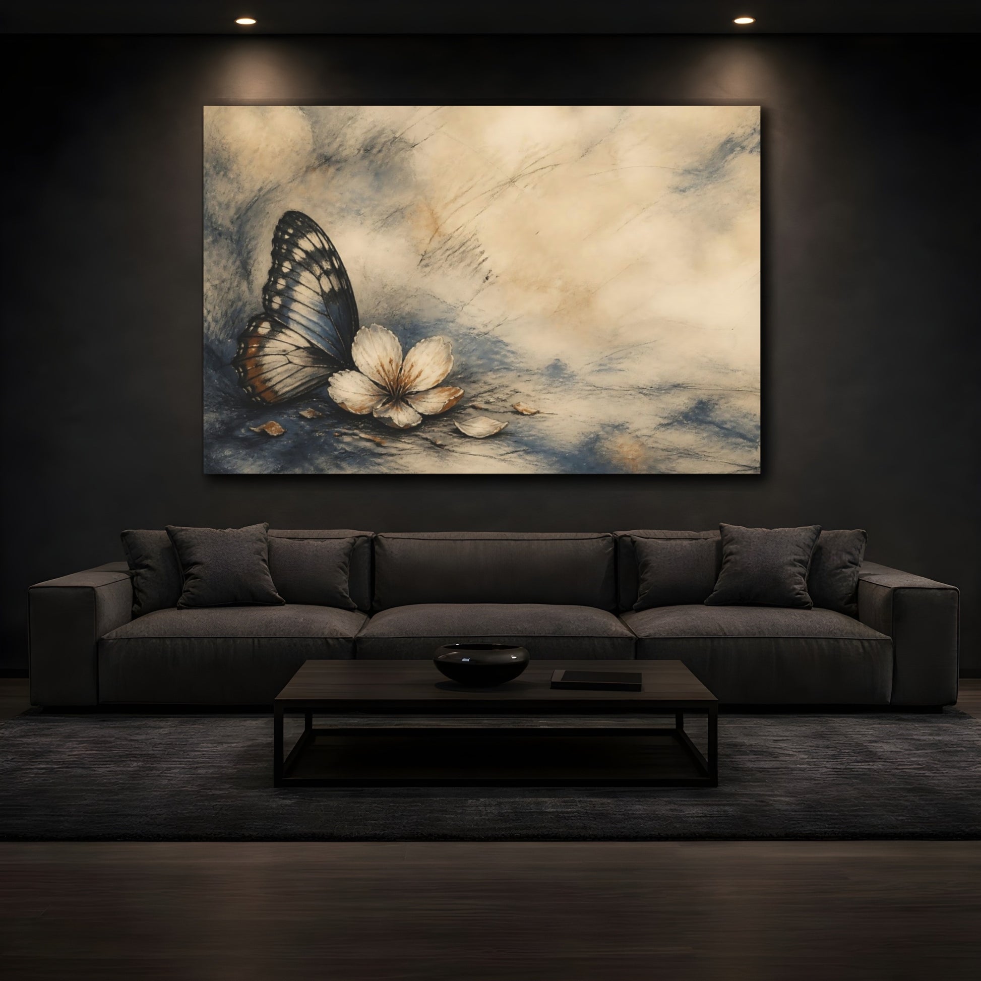 Mockup 3. Butterfly Wing And Blossom shown as canvas print