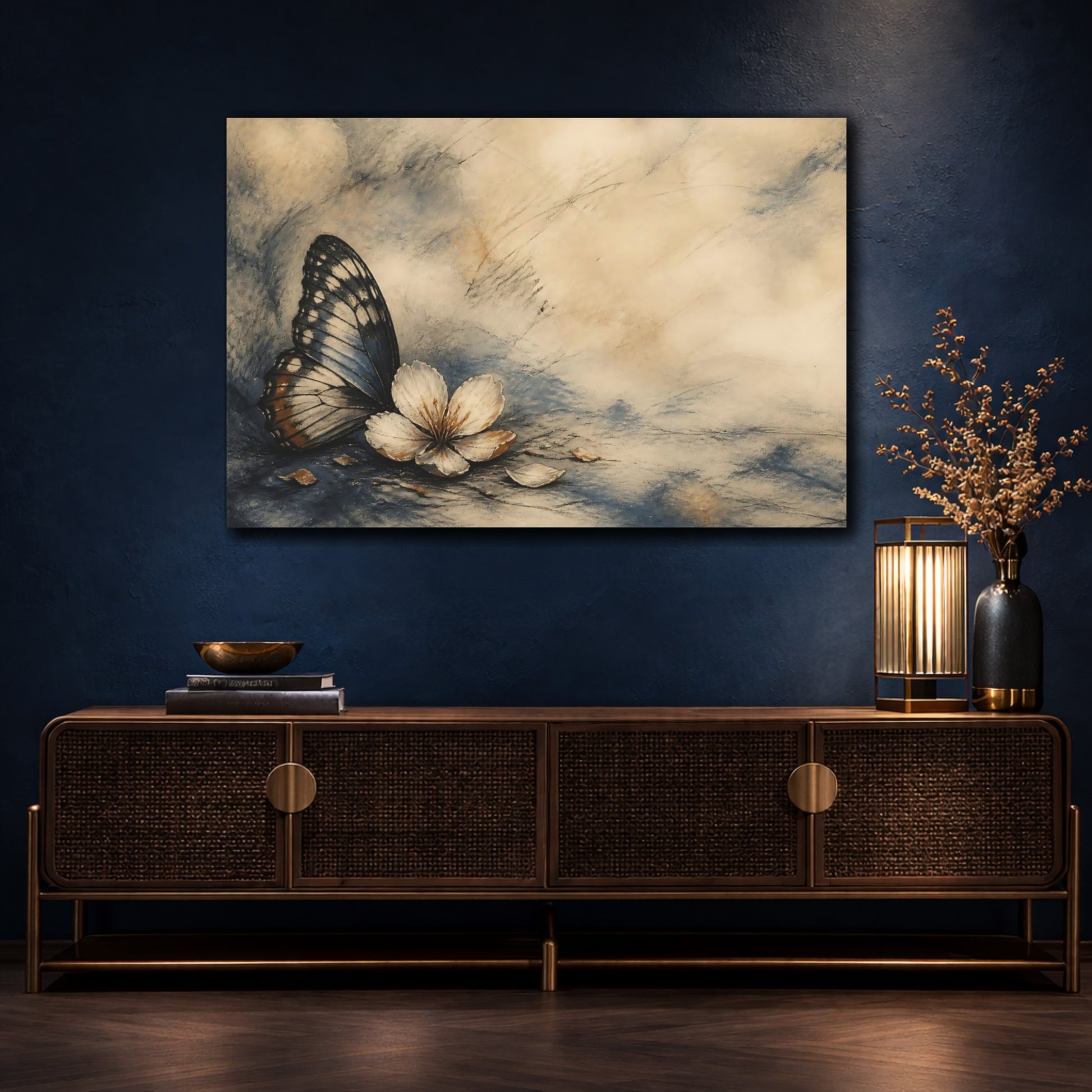 Mockup 4. Butterfly Wing And Blossom shown as canvas print