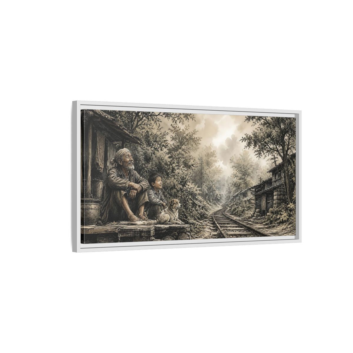 Side Mockup 1. By The Old Tracks shown as framed canvas print