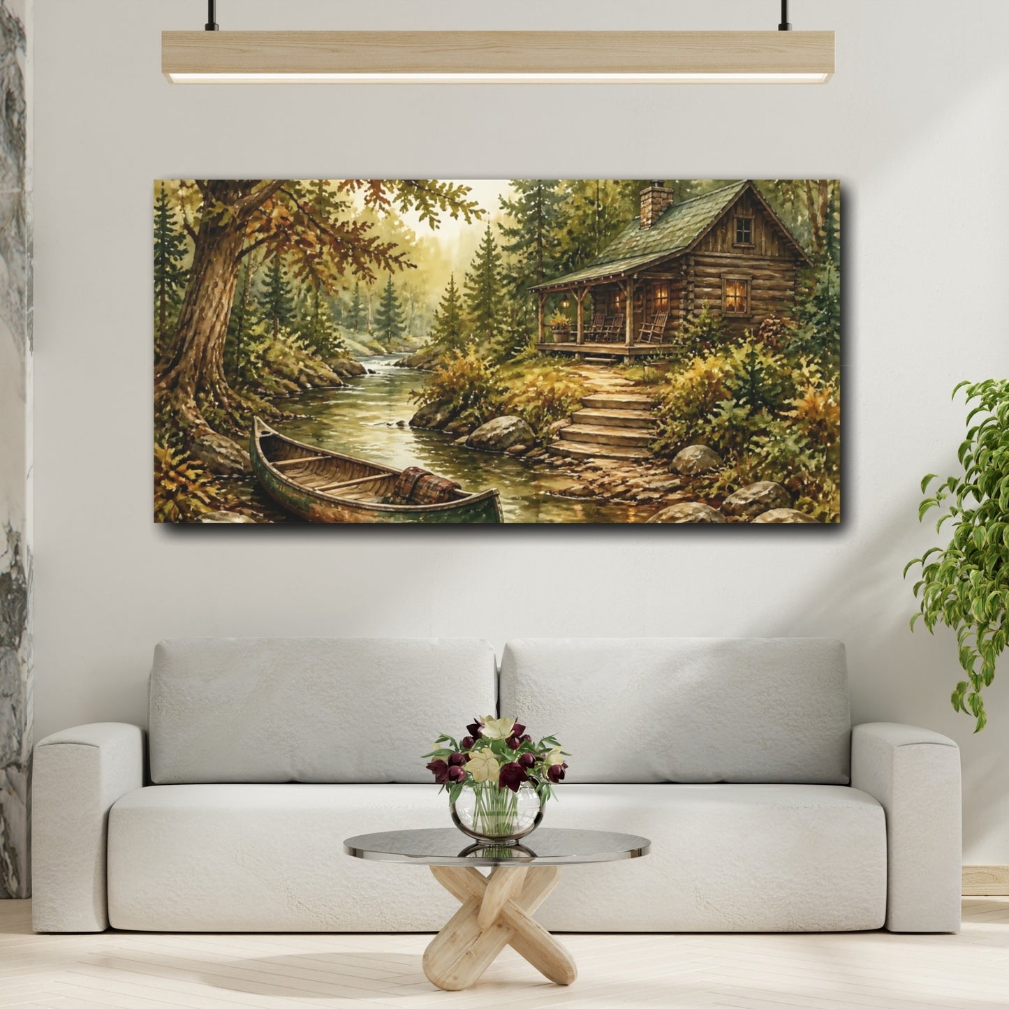 Mockup 2. Cabin By Woodland Creek shown as canvas print