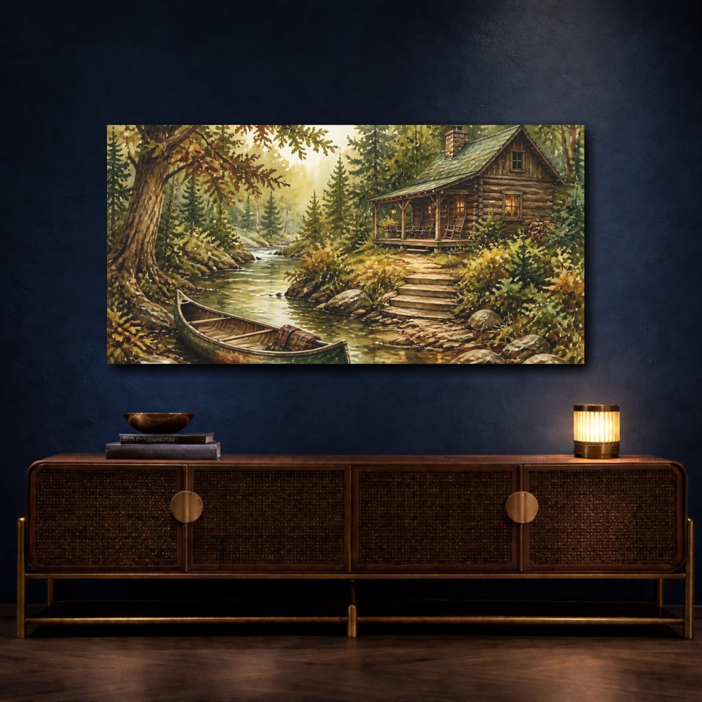Mockup 4. Cabin By Woodland Creek shown as canvas print