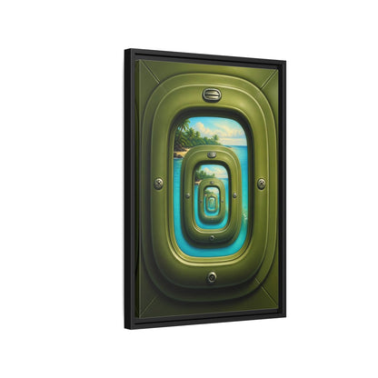 Side Mockup 3. Cabin Window Illusion shown as framed canvas print
