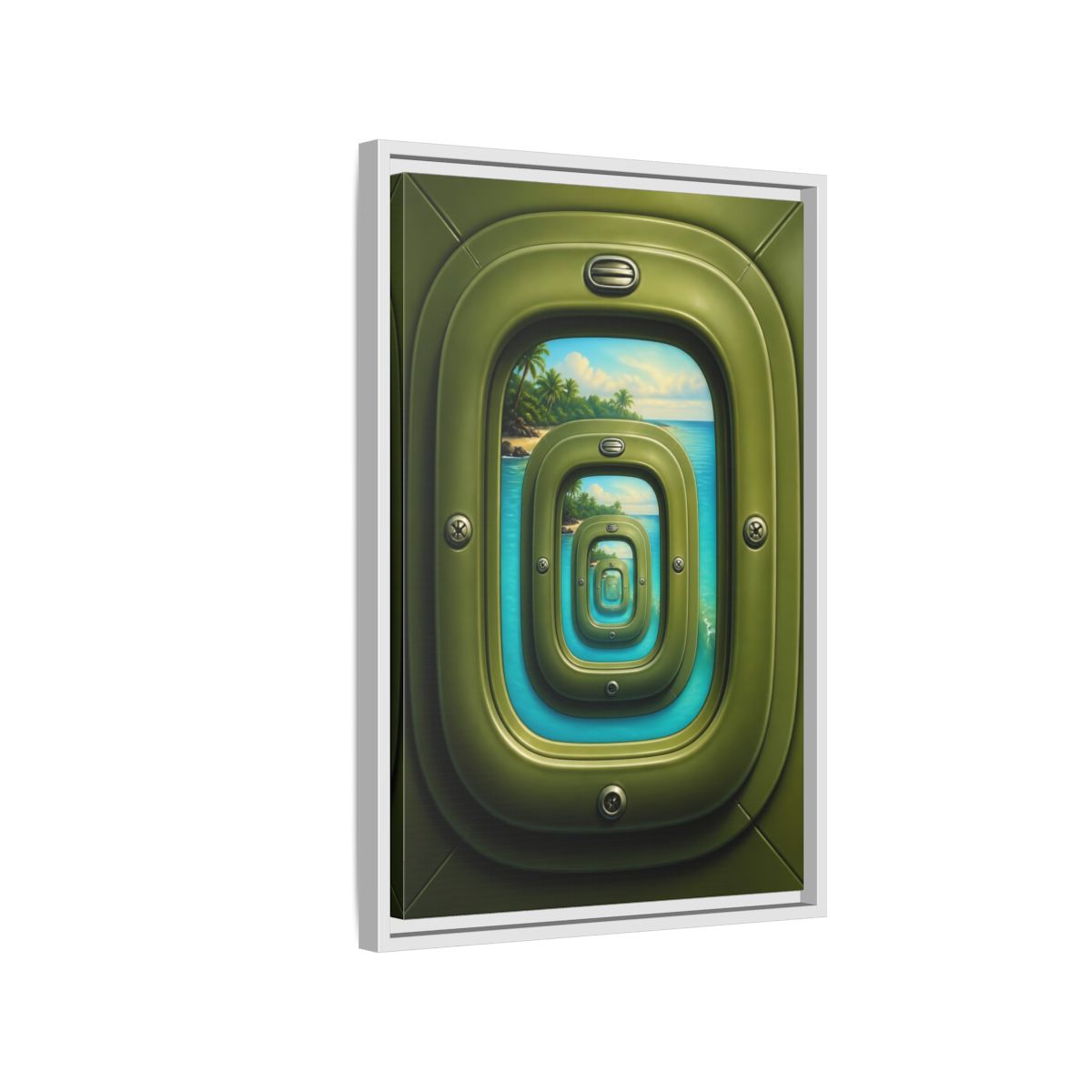 Side Mockup 1. Cabin Window Illusion shown as framed canvas print