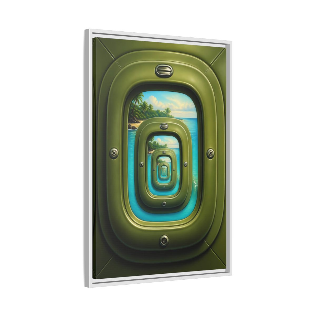 Side Mockup 10. Cabin Window Illusion shown as framed canvas print