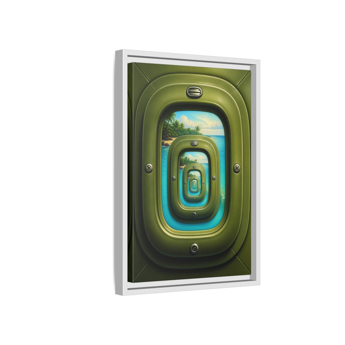 Side Mockup 4. Cabin Window Illusion shown as framed canvas print