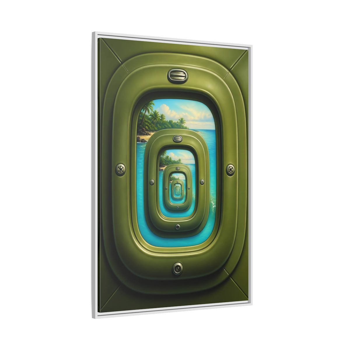 Side Mockup 7. Cabin Window Illusion shown as framed canvas print